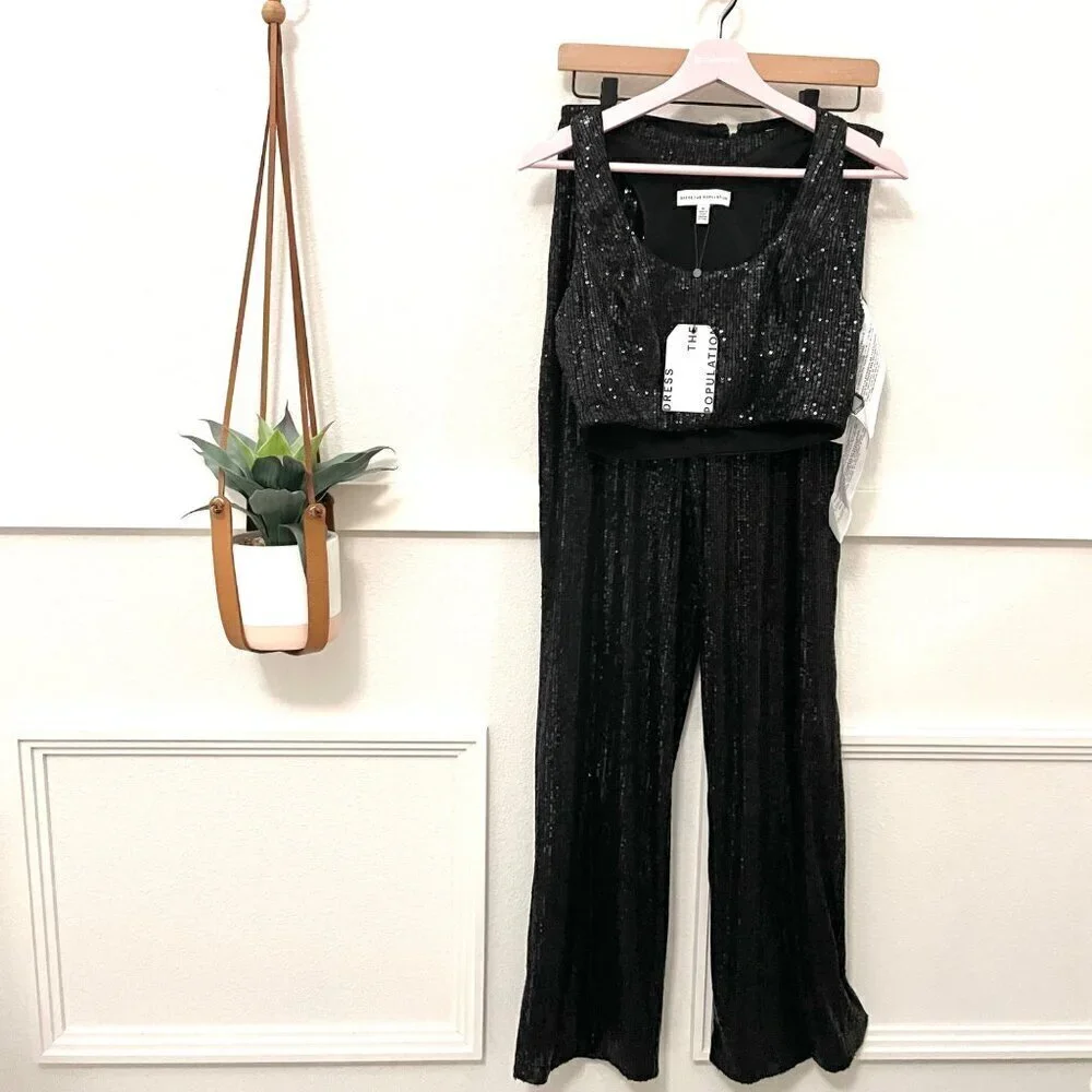 NWT Dress the Population Zuri Top and Sequin Wide Leg Pant Set Size M